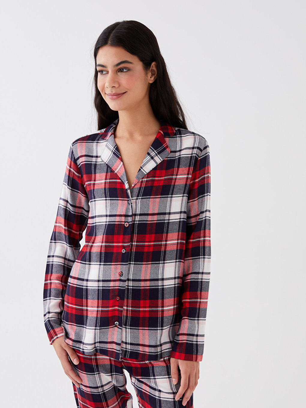 Shirt Collar Plaid Long Sleeve Women's Pajama Set