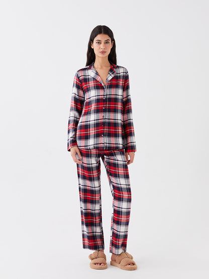 Shirt Collar Plaid Long Sleeve Women's Pajama Set