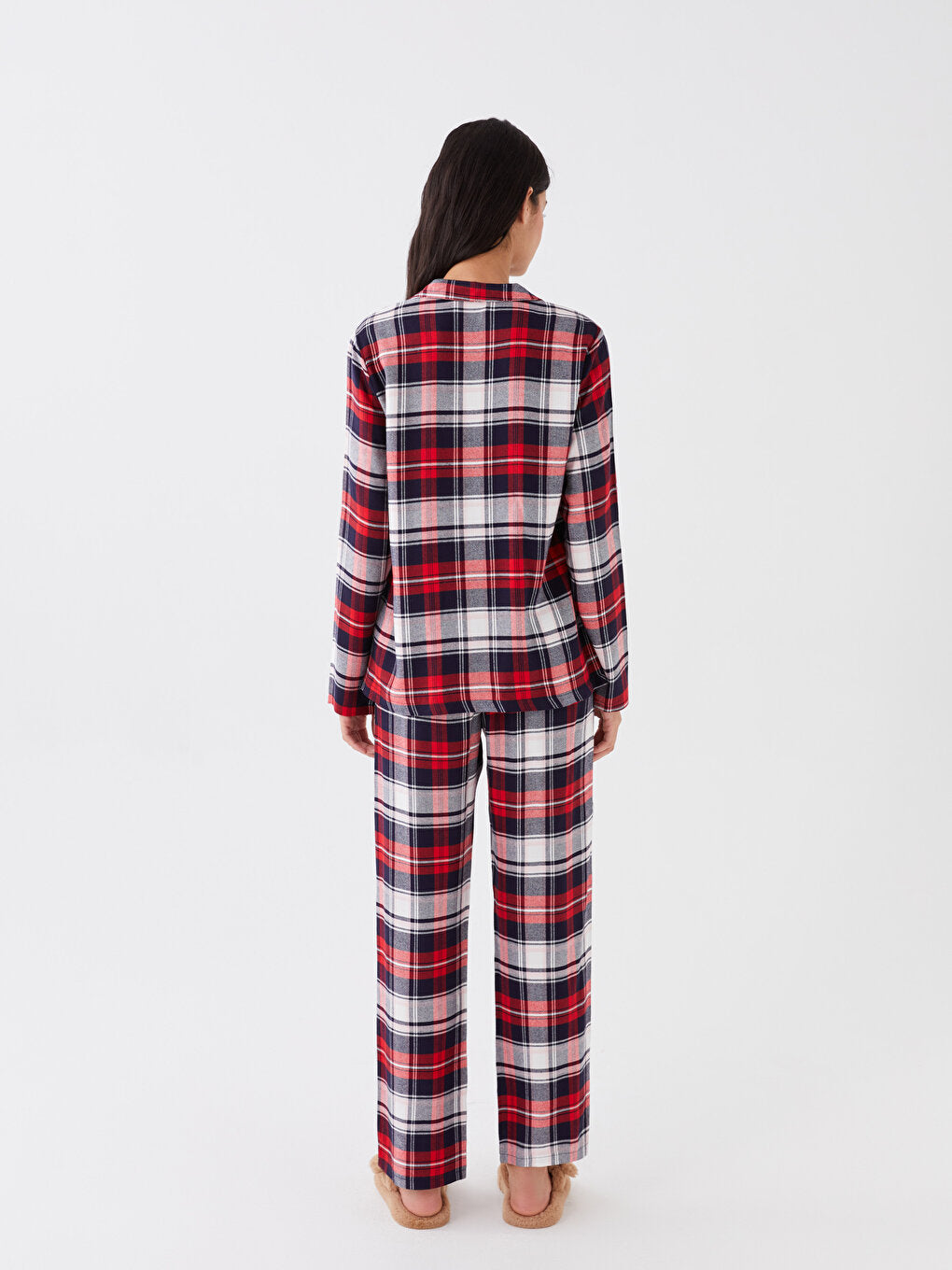 Shirt Collar Plaid Long Sleeve Women's Pajama Set