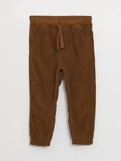 Basic Velvet Baby Boy Trousers with Elastic Waist