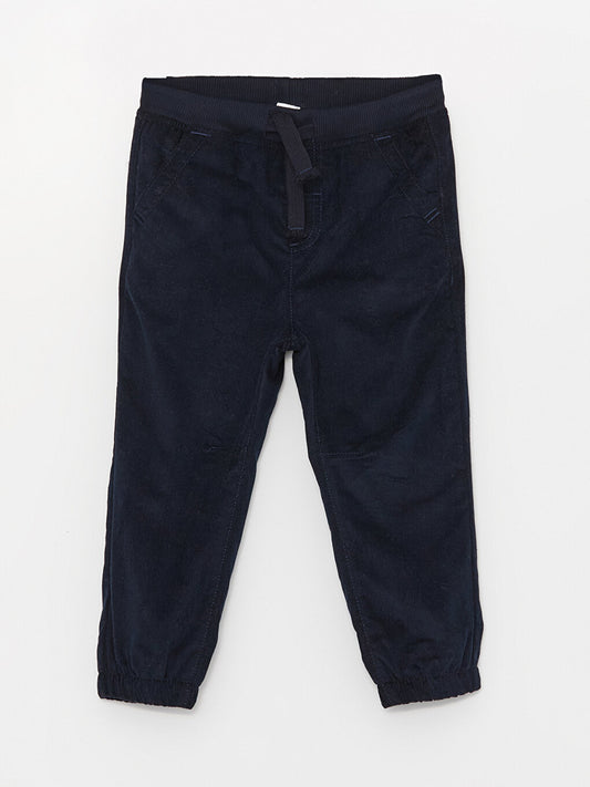 Basic Velvet Baby Boy Trousers with Elastic Waist