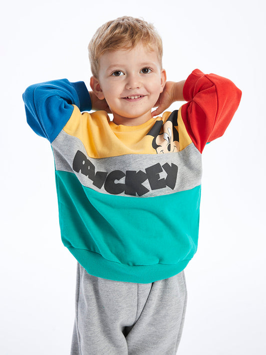 Crew Neck Long Sleeve Mickey Mouse Printed Baby Boy Sweatshirt and Tracksuit Bottom 2-Piece Set