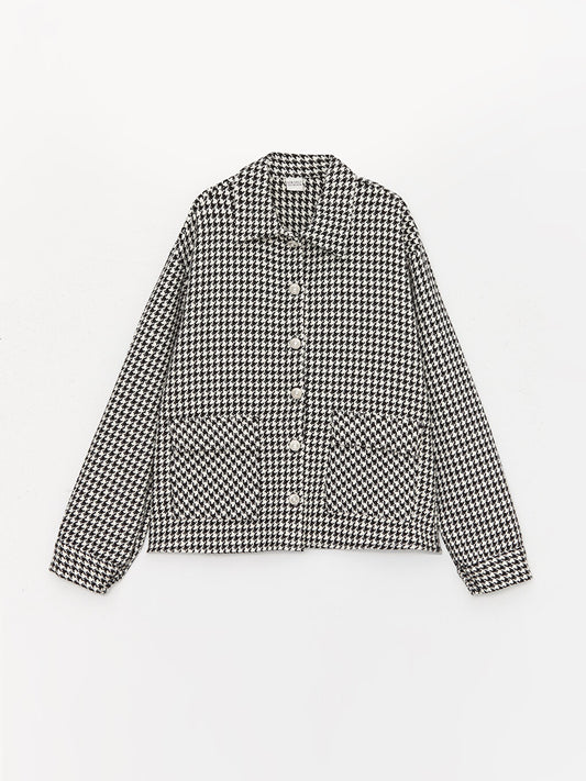 Houndstooth Patterned Long Sleeve Girl's Shirt Jacket