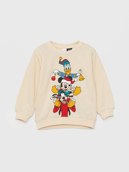 Crew Neck Long Sleeve Disney Printed Baby Boy Sweatshirt and Tracksuit Bottom 2-Piece Set