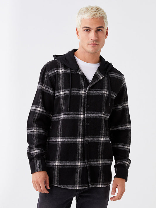 Hooded Regular Fit Long Sleeve Plaid Men's Shirt Jacket