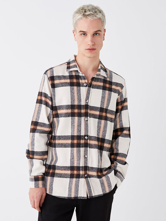 Regular Fit Long Sleeve Plaid Men's Shirt Jacket