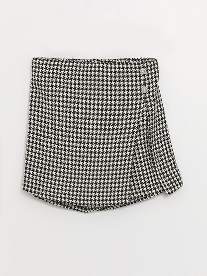 Houndstooth Patterned Girl's Shorts Skirt with Elastic Waist