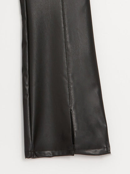 Flared Leg Leather Look Girls' Trousers