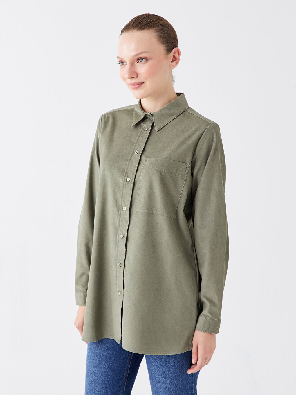 Plain Long Sleeve Women's Shirt Tunic