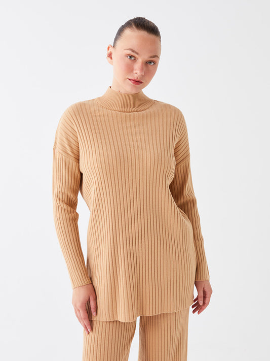 Half Turtleneck Plain Long Sleeve Women's Knitwear Tunic