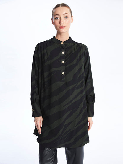 Judge Collar Patterned Long Sleeve Oversize Women's Tunic