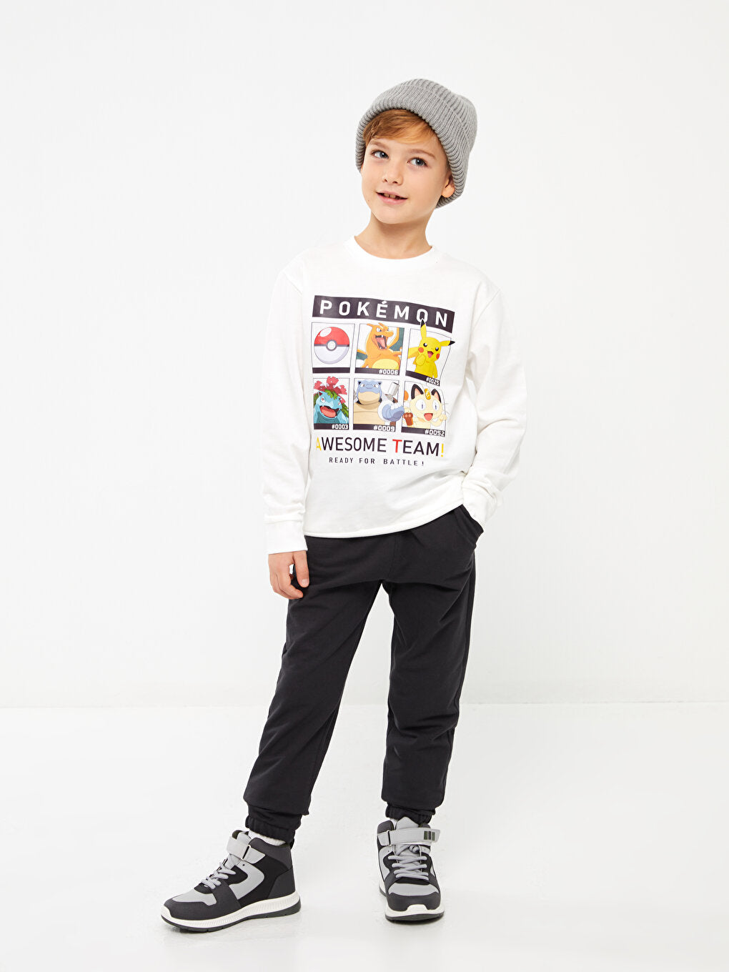 Crew Neck Pokemon Printed Long Sleeve Boy's Sweatshirt