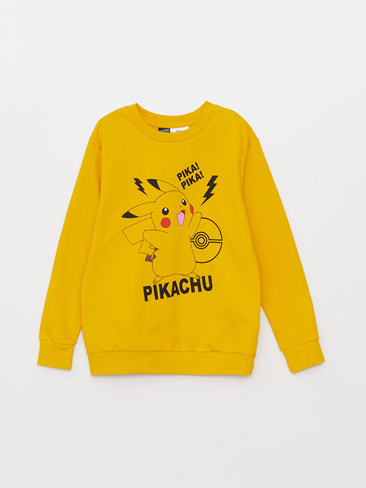 Crew Neck Pikachu Printed Long Sleeve Boy's Sweatshirt