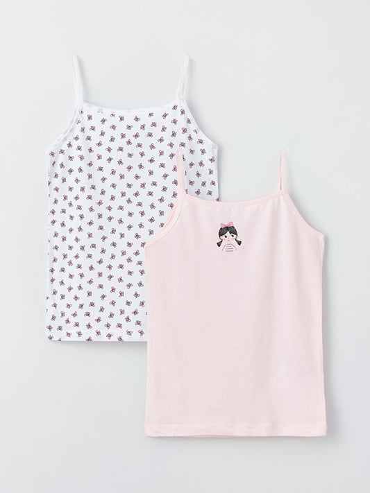 Square Neck Printed Strappy Girls Undershirt 2-pack