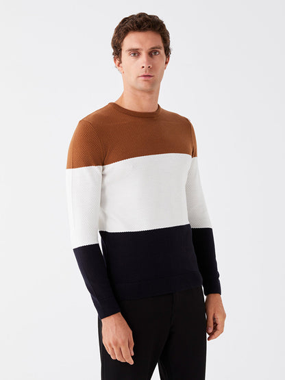 Crew Neck Long Sleeve Color Block Men's Knitwear Sweater