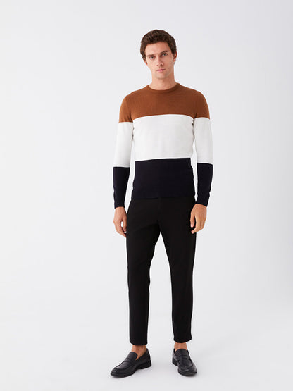 Crew Neck Long Sleeve Color Block Men's Knitwear Sweater