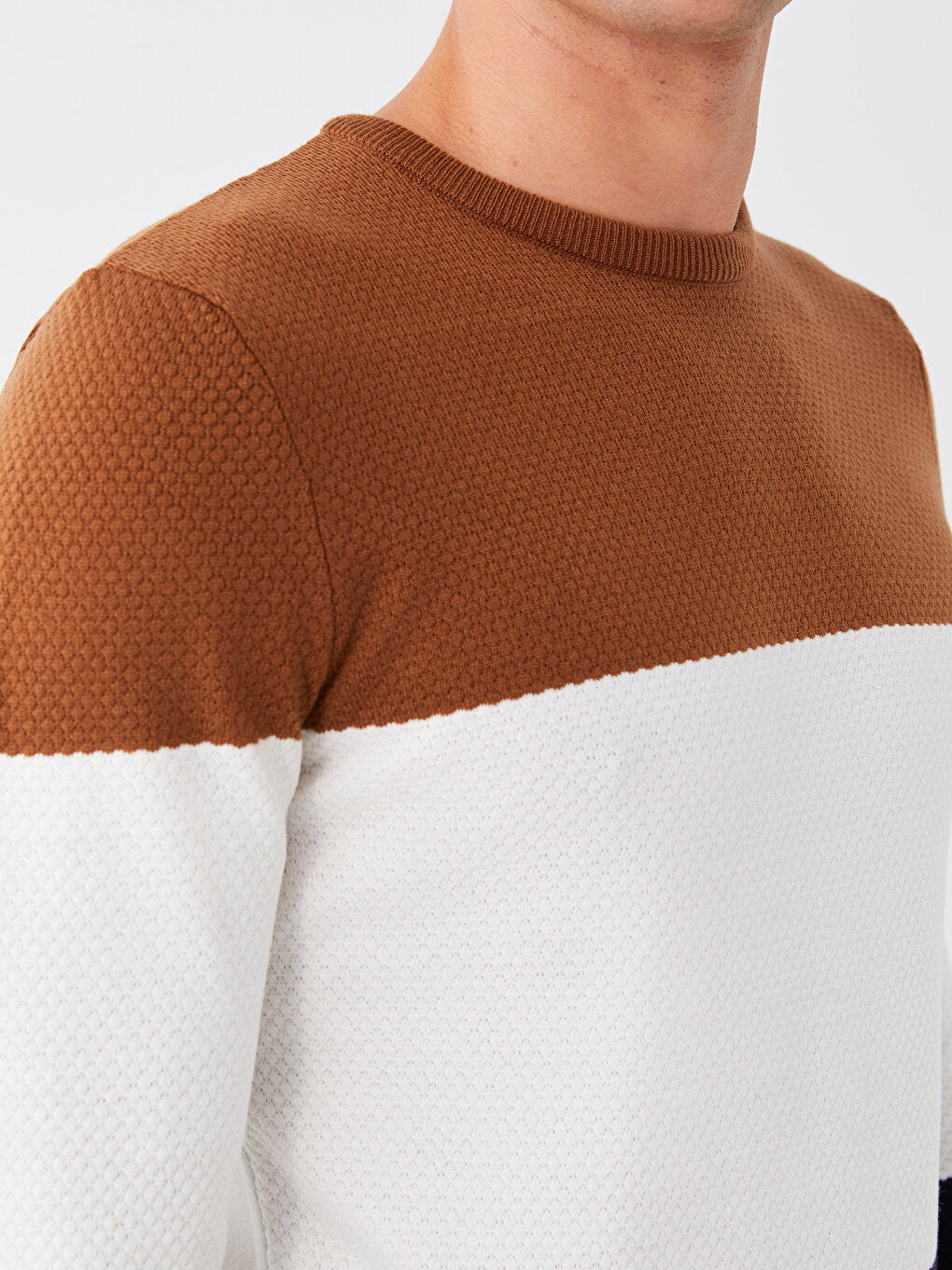 Crew Neck Long Sleeve Color Block Men's Knitwear Sweater