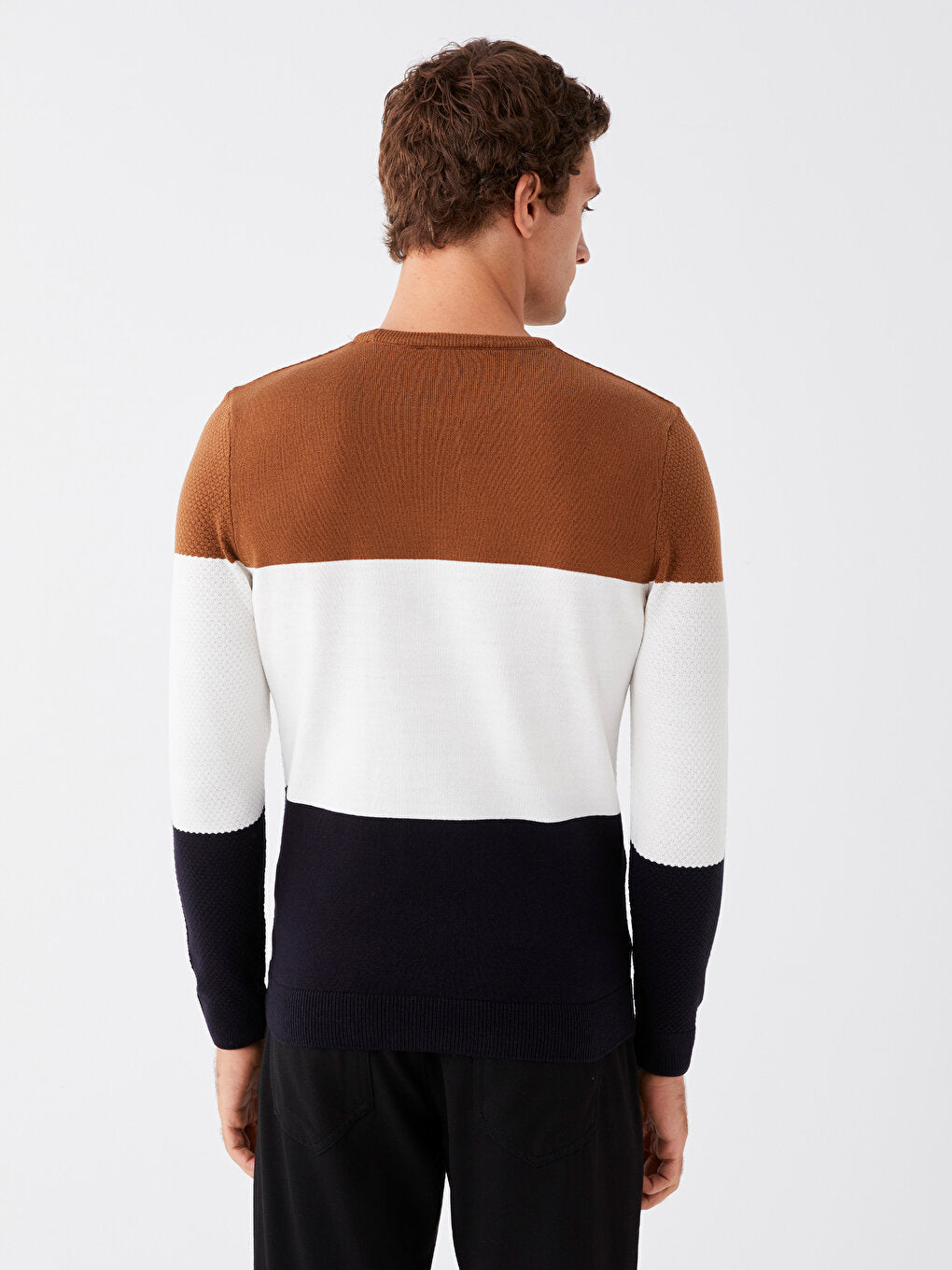 Crew Neck Long Sleeve Color Block Men's Knitwear Sweater