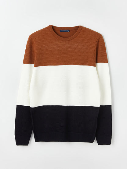 Crew Neck Long Sleeve Color Block Men's Knitwear Sweater