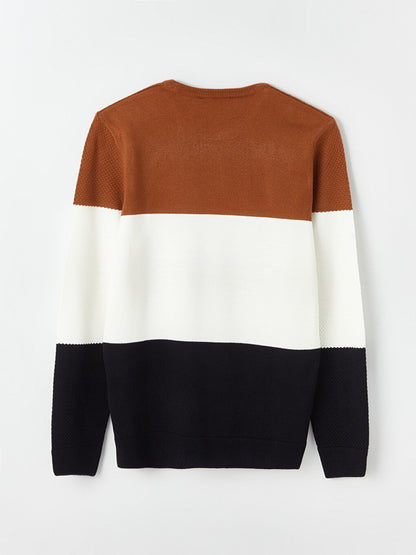 Crew Neck Long Sleeve Color Block Men's Knitwear Sweater