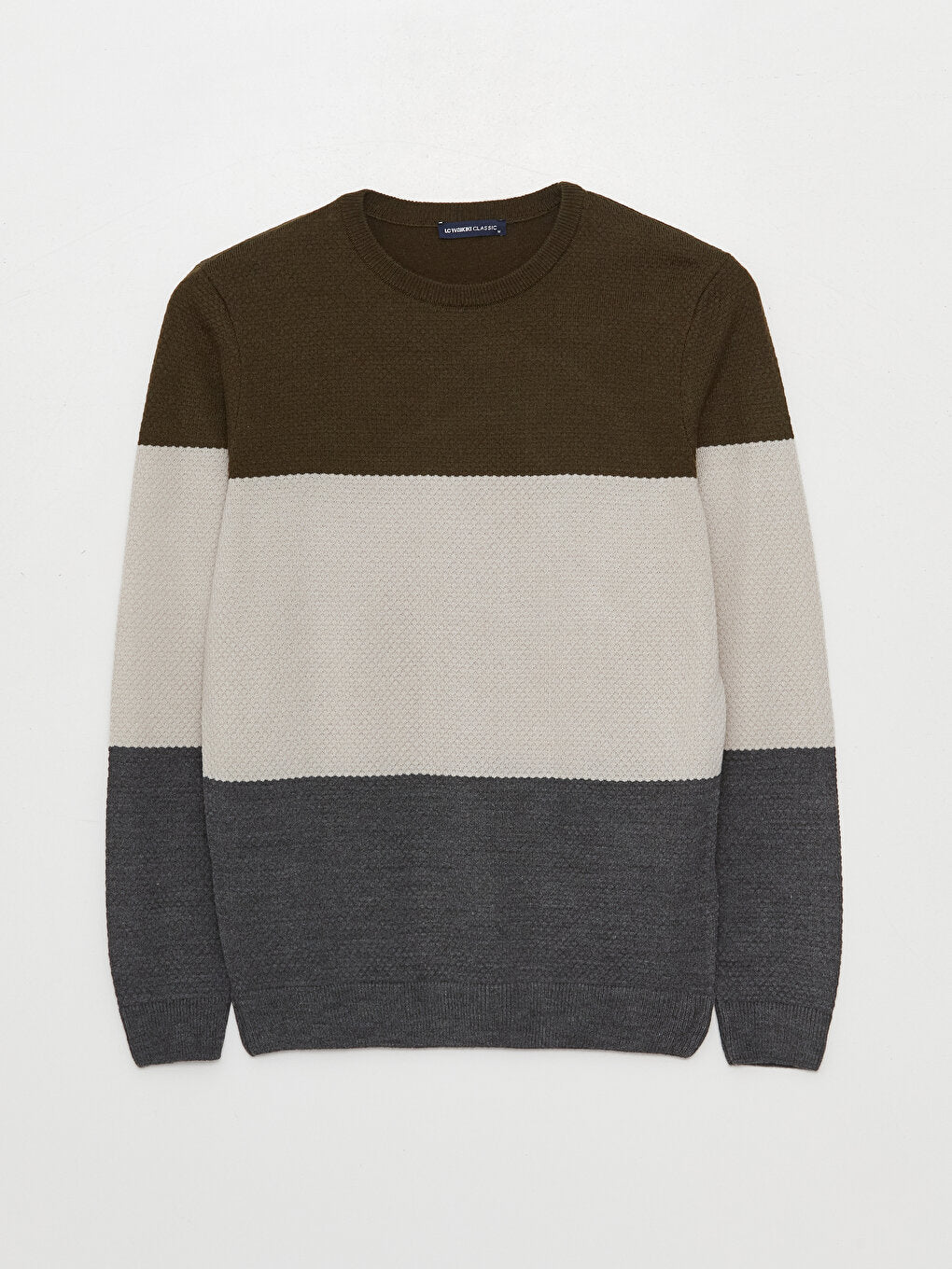 Crew Neck Long Sleeve Color Block Men's Knitwear Sweater