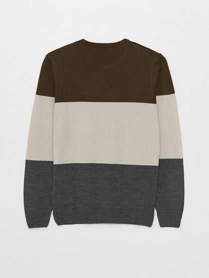 Crew Neck Long Sleeve Color Block Men's Knitwear Sweater