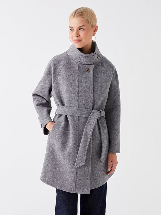 Women's High Collar Plain Cuff Coat