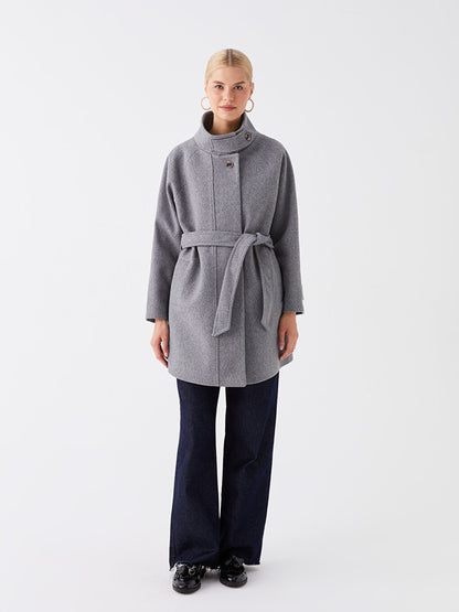 Women's High Collar Plain Cuff Coat