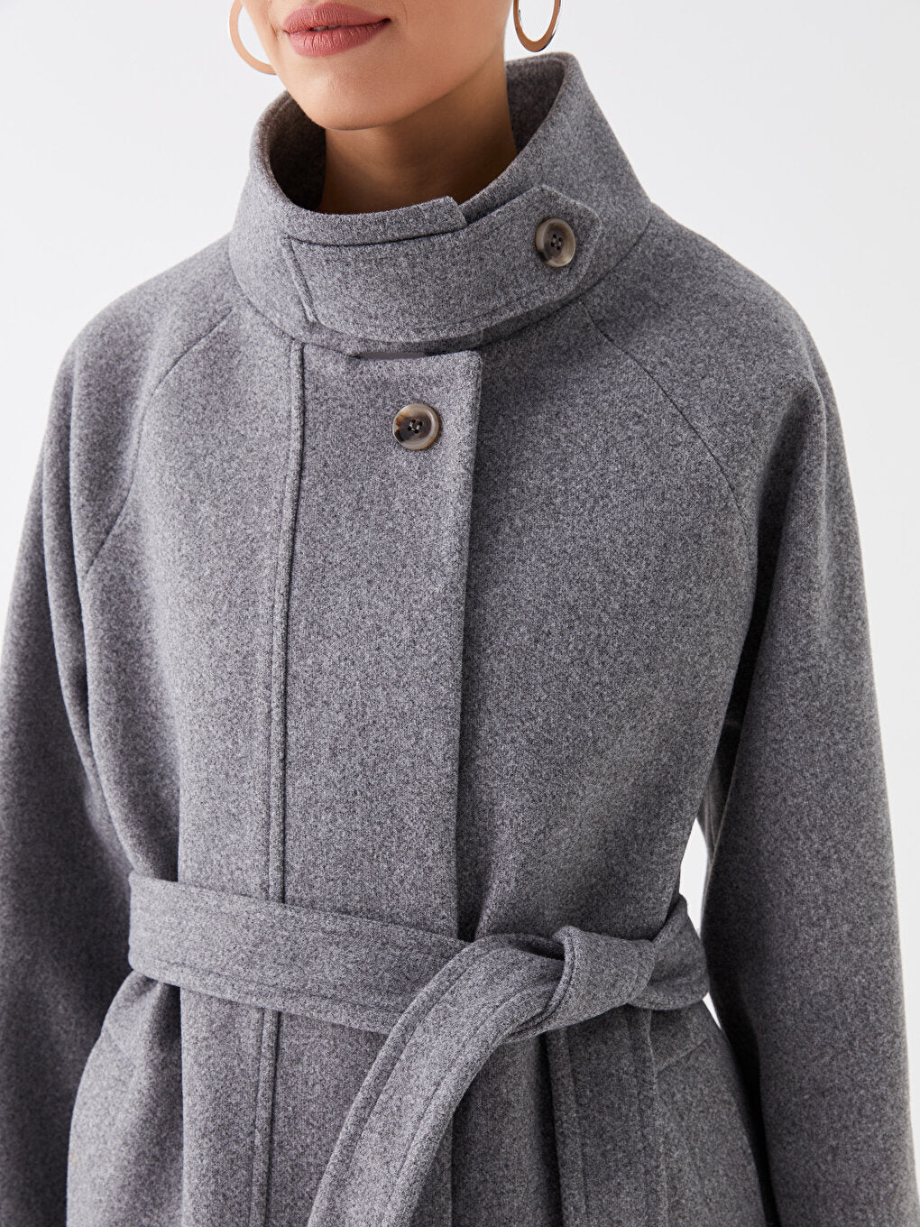 Women's High Collar Plain Cuff Coat