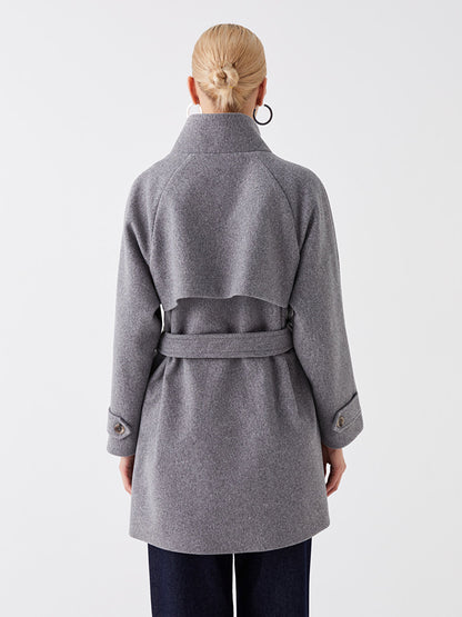 Women's High Collar Plain Cuff Coat