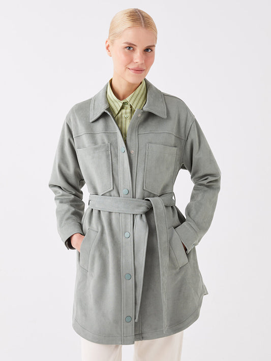 Shirt Collar Plain Long Sleeve Suede Women's Coat