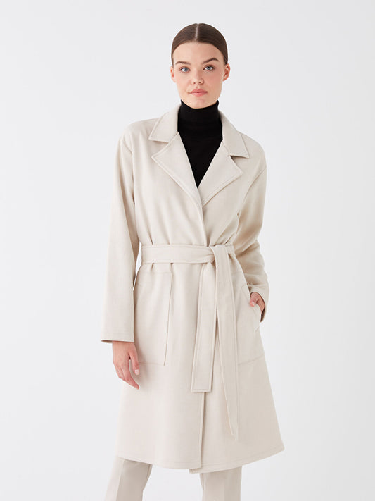 Jacket Collar Plain Long Sleeve Suede Women's Trench Coat