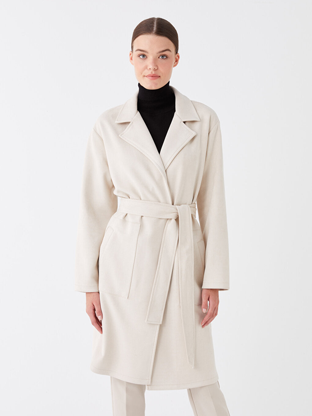 Jacket Collar Plain Long Sleeve Suede Women's Trench Coat