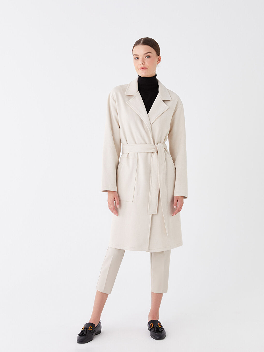 Jacket Collar Plain Long Sleeve Suede Women's Trench Coat