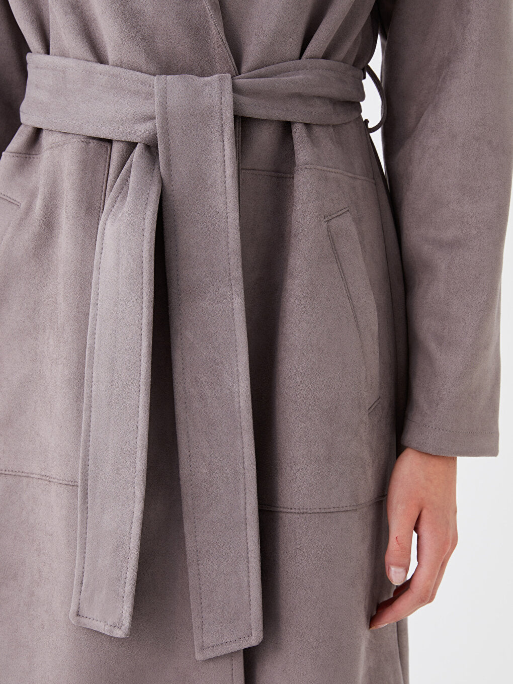 Jacket Collar Plain Long Sleeve Suede Women's Trench Coat