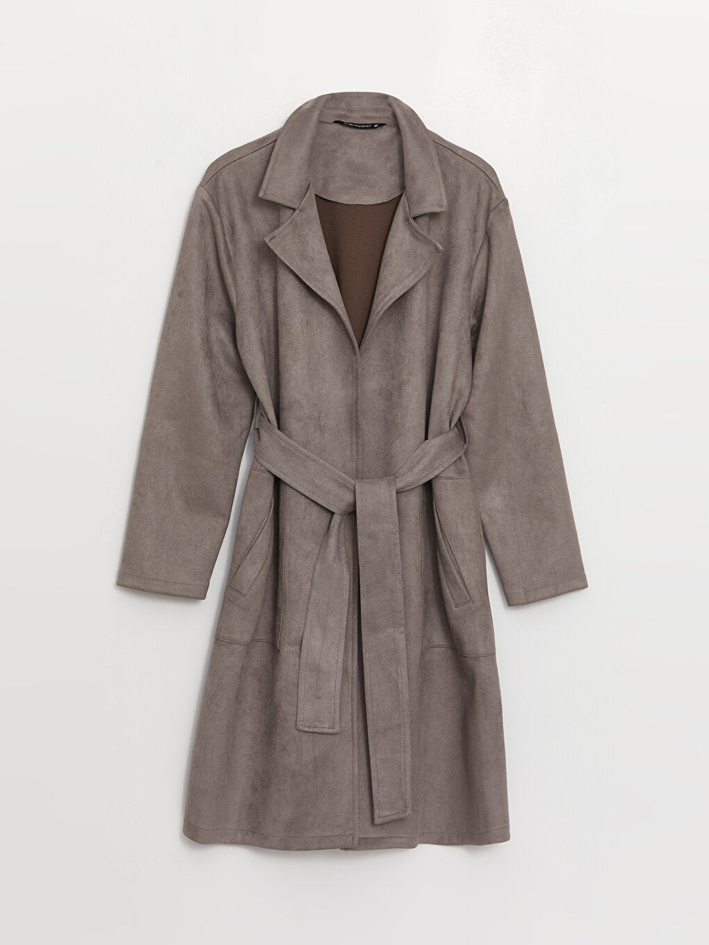 Jacket Collar Plain Long Sleeve Suede Women's Trench Coat