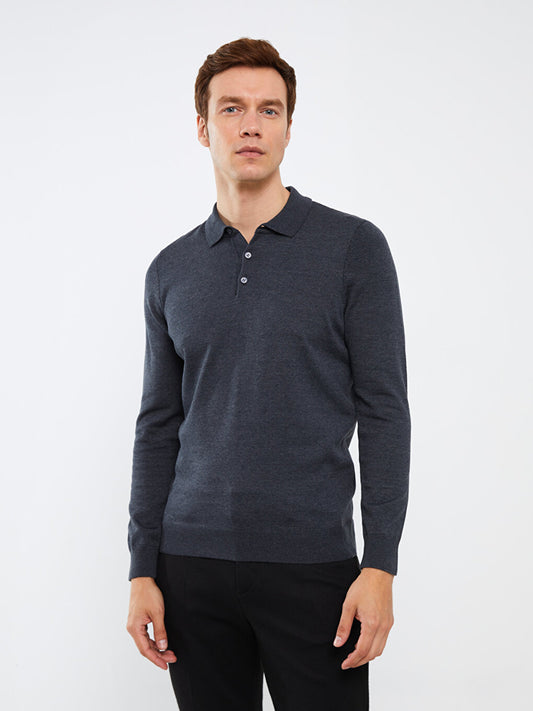 Polo Neck Long Sleeve Men's Knitwear Sweater