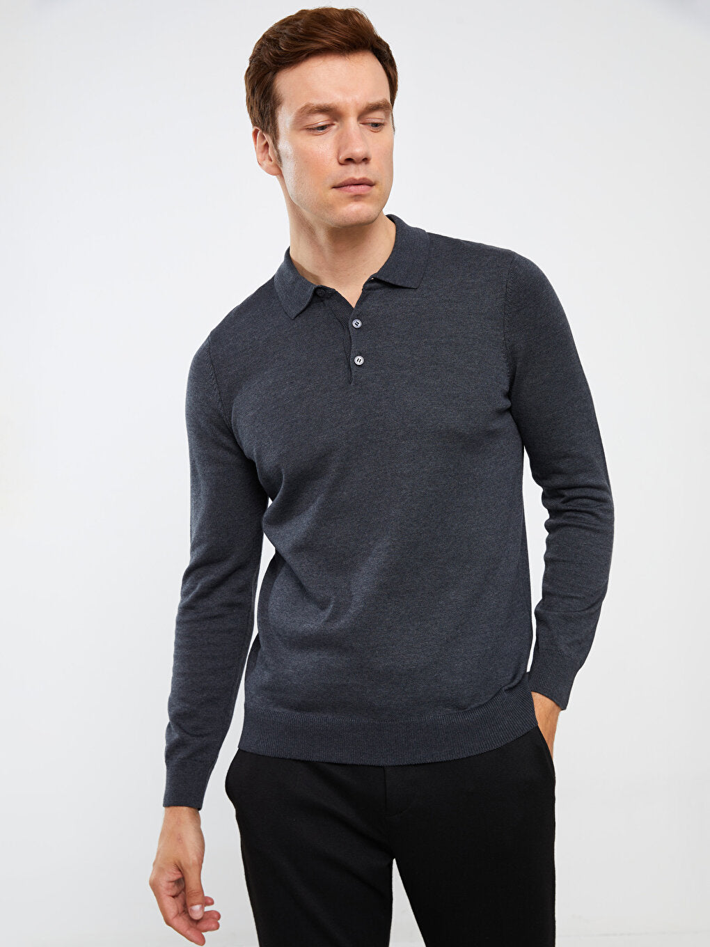 Polo Neck Long Sleeve Men's Knitwear Sweater