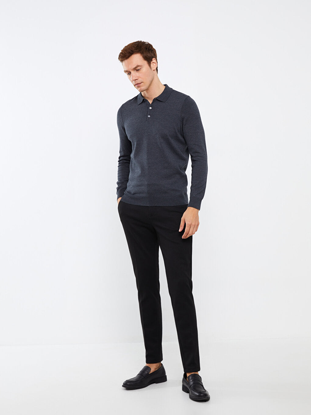 Polo Neck Long Sleeve Men's Knitwear Sweater