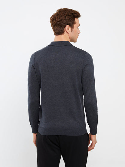 Polo Neck Long Sleeve Men's Knitwear Sweater