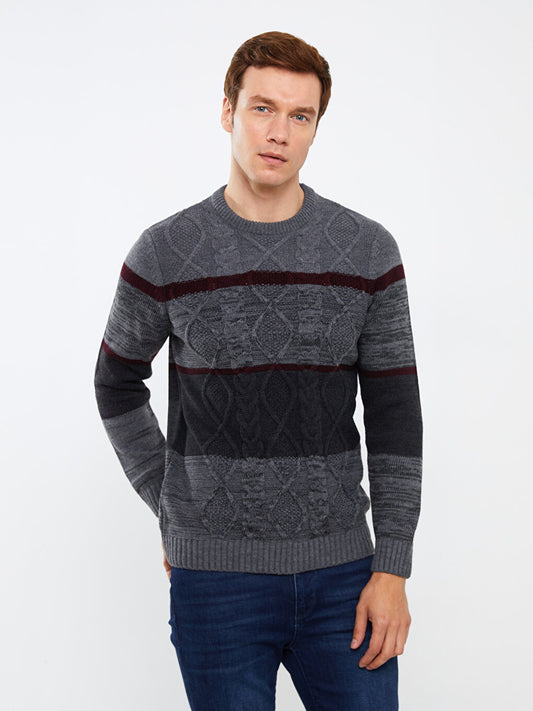 Crew Neck Long Sleeve Color Block Men's Knitwear Sweater