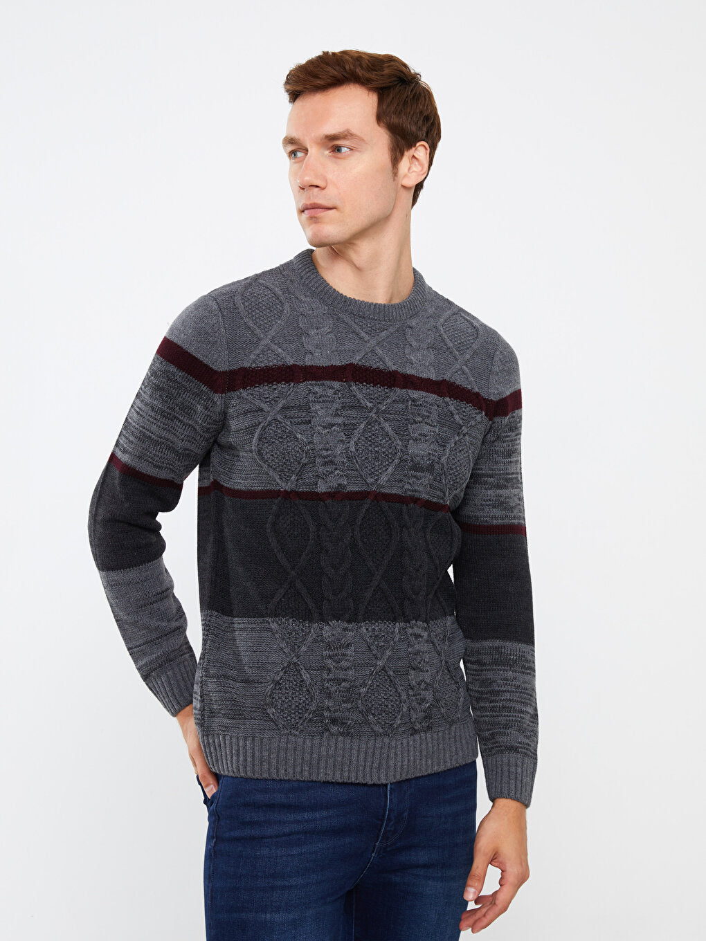 Crew Neck Long Sleeve Color Block Men's Knitwear Sweater