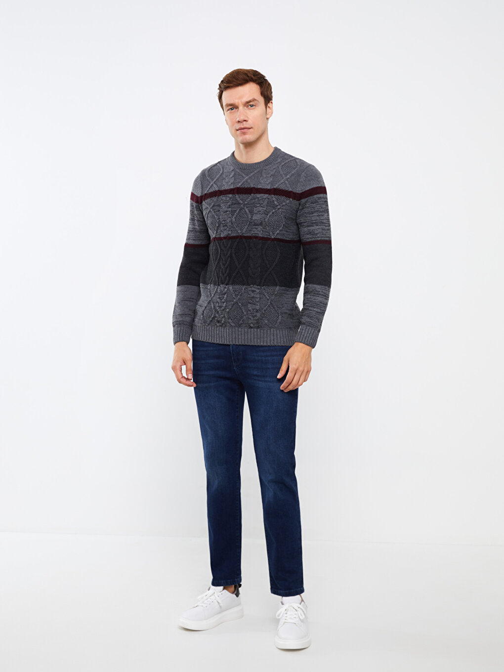 Crew Neck Long Sleeve Color Block Men's Knitwear Sweater