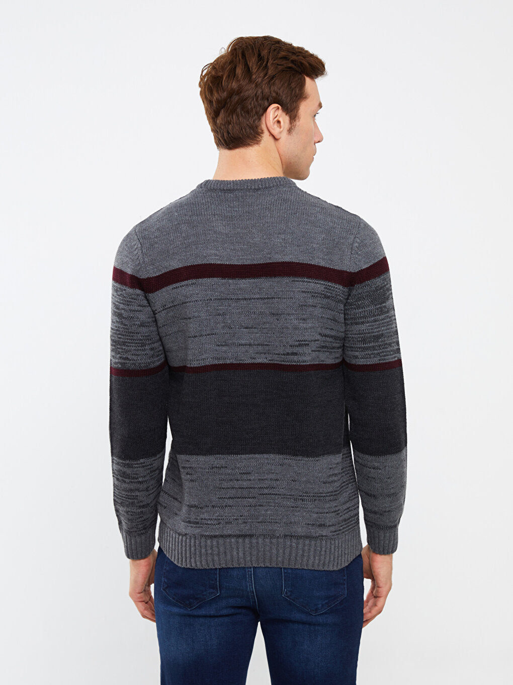 Crew Neck Long Sleeve Color Block Men's Knitwear Sweater