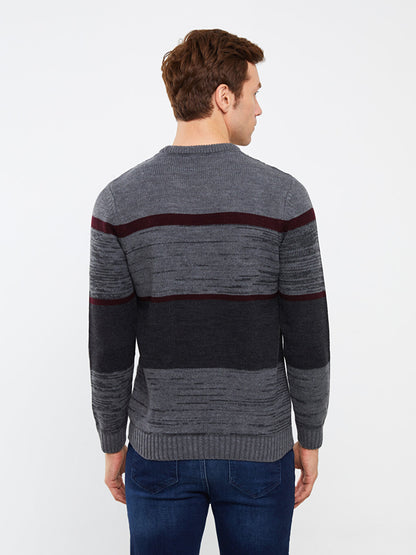 Crew Neck Long Sleeve Color Block Men's Knitwear Sweater