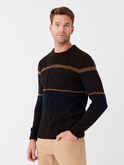 Crew Neck Long Sleeve Color Block Men's Knitwear Sweater