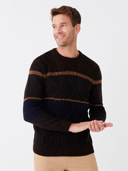 Crew Neck Long Sleeve Color Block Men's Knitwear Sweater