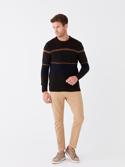 Crew Neck Long Sleeve Color Block Men's Knitwear Sweater