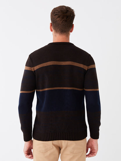 Crew Neck Long Sleeve Color Block Men's Knitwear Sweater