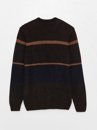 Crew Neck Long Sleeve Color Block Men's Knitwear Sweater